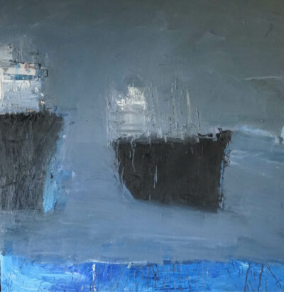 Scène portuaire, Huile sur bois, 139x139 cm