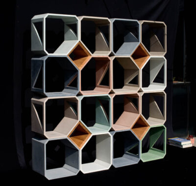 Bibliothèque CUBOS, Béton et bois, 200x200x33 cm