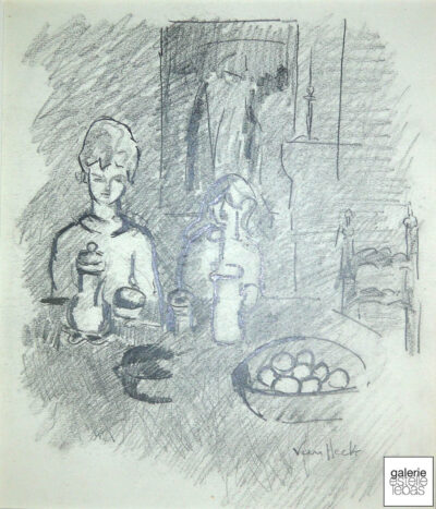 Dessin au crayon, 38 x 29 cm, Années 50