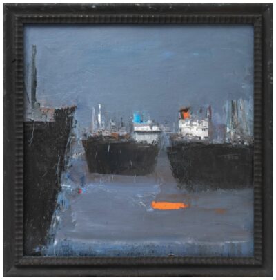 Rade bleue, huile sur bois, 138x138 cm