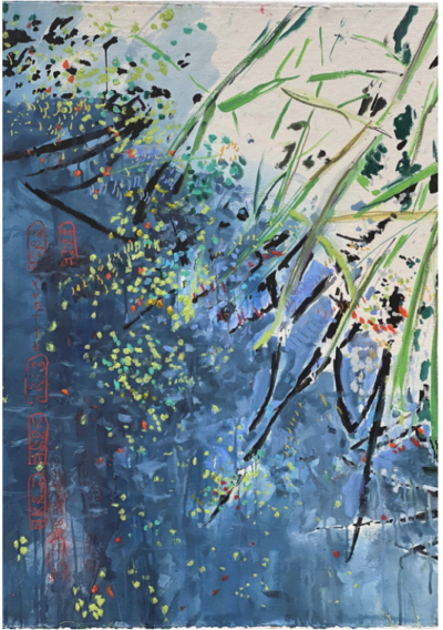 "Reflets d’Yvette" Aquarelle sur papier arche 300g marouflé sur toile de lin et tendue sur châssis 24mm, 2025, 116x81cm Yann PERON