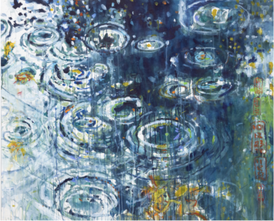" A i m a b l e p l u i e" en 2023 116 x 200 cm, Aquarelle sur papier arche 300g marouflé sur toile de lin tendue sur châssis 24mm Yann PERON
